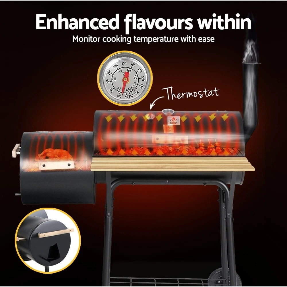 2in1 BBQ Smoker Charcoal Grill Roaster Portable Outdoor Camping Garden Barbecue