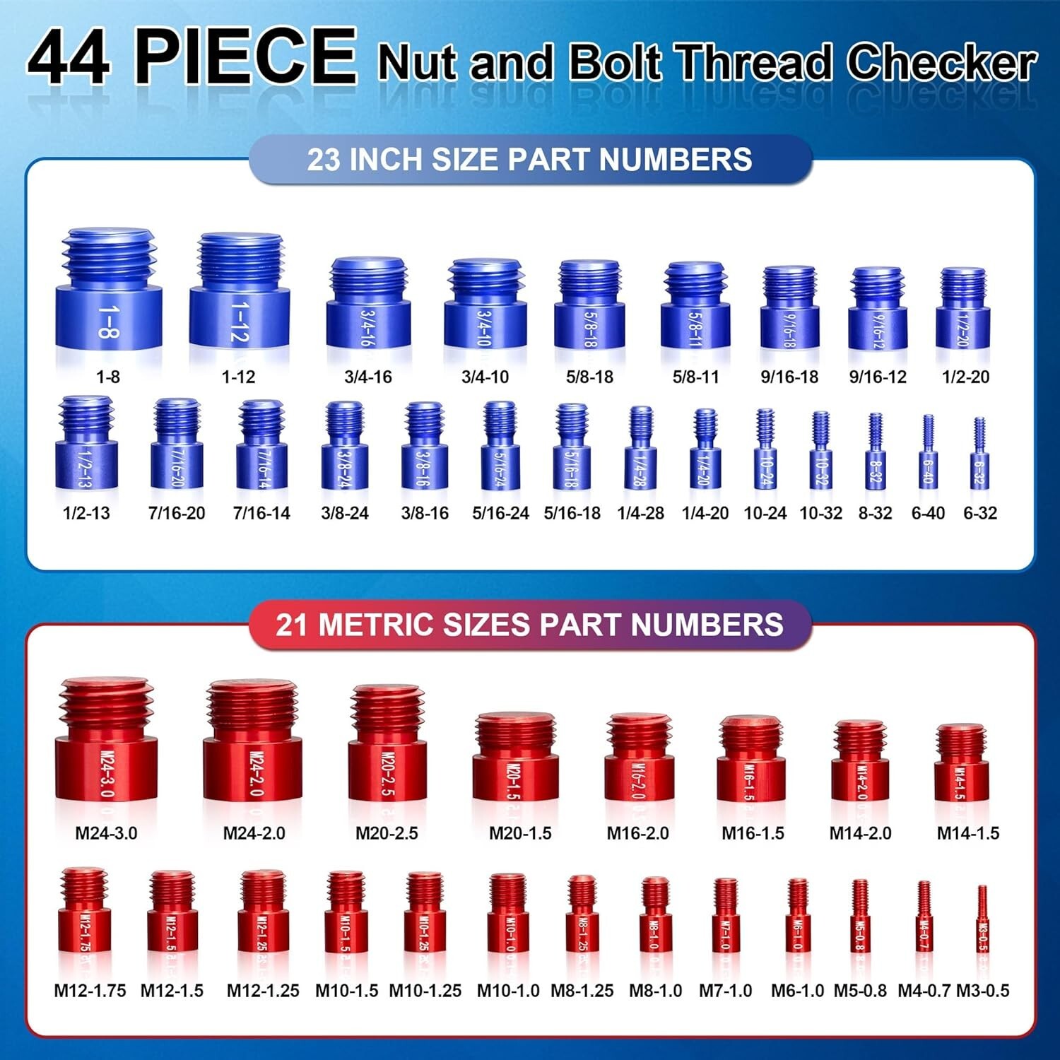 44pcs Nut and Bolt Thread Checker Standard and Metric Set Thread Identifier S...