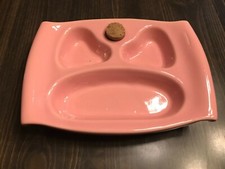 VINTAGE PINK CERAMIC BABY DIVIDED WARMING DISH BOWL MCM