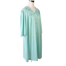 Lorraine Size Medium Button Front Robe Green Nylon Vintage 1970s