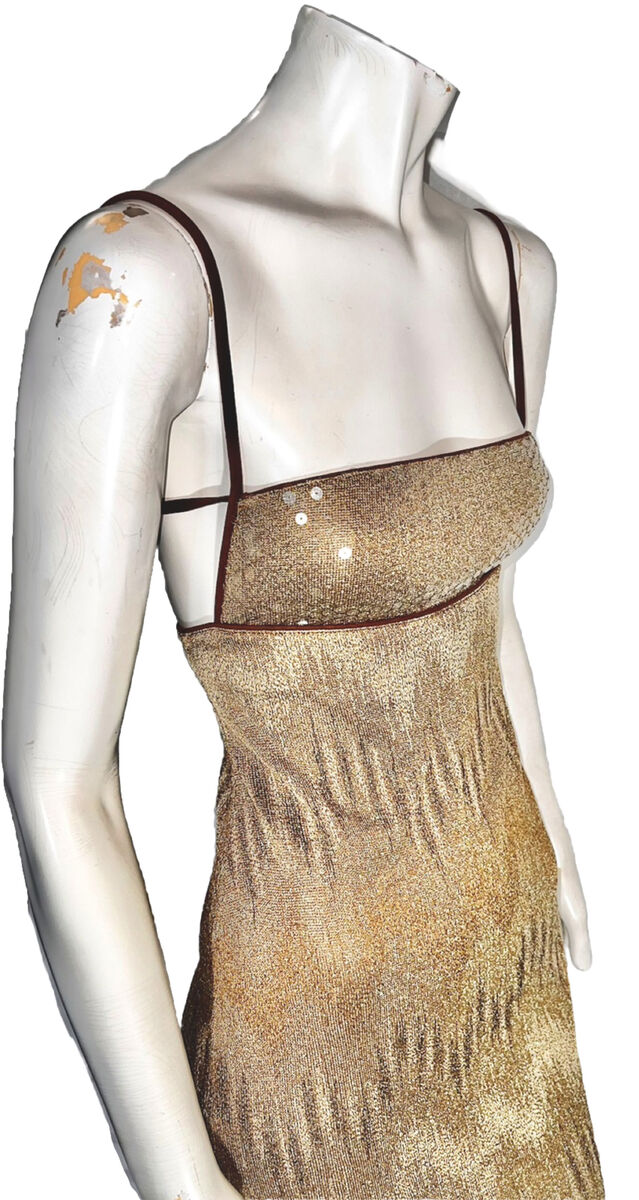 S/S 1998 Vintage MISSONI Gold Lurex Sequin Dress Sz 40 Ad S/S 1998 Vintage MISSONI Gold Lurex Sequin Dress Sz 40 Ad