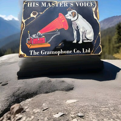 Vintage His Master Voice Gramophone Sign Board no Porcelain Enamel Sign 