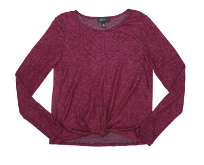 BCX Twist Front Fuzzy Knit Long Sleeve Boat Neck Women's Top M NWT Wine