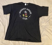 Disney Retro 1928 Mickey Mouse Men  s 2XL Black T-Shirt 100 Cotton Licensed Top