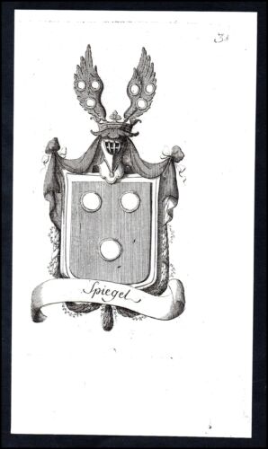 Mirror Nobility Emblem Coat Of Arms Copperplate Engraving Antique - Picture 1 of 1