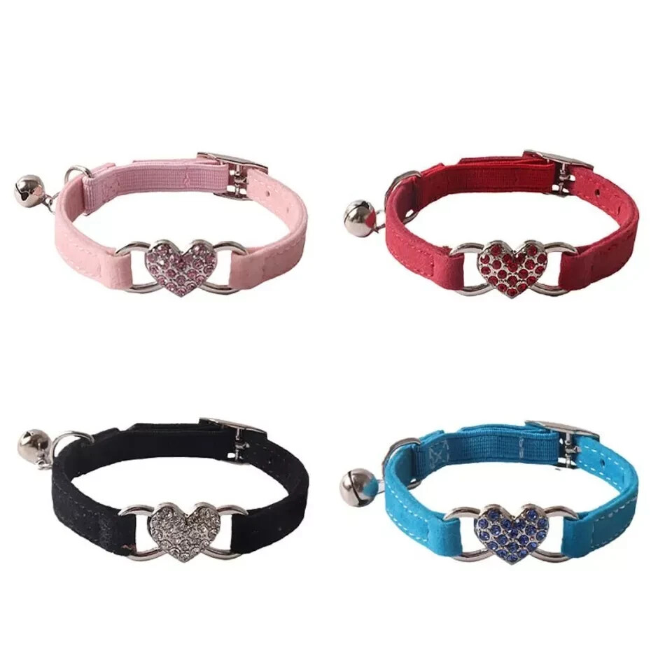 Collar de seguridad ajustable de terciopelo Posh Petz® para gatos con corazón y campana de diamante