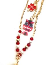 Owl Tassel Necklace Jewelry gold chain beads red children girls kids