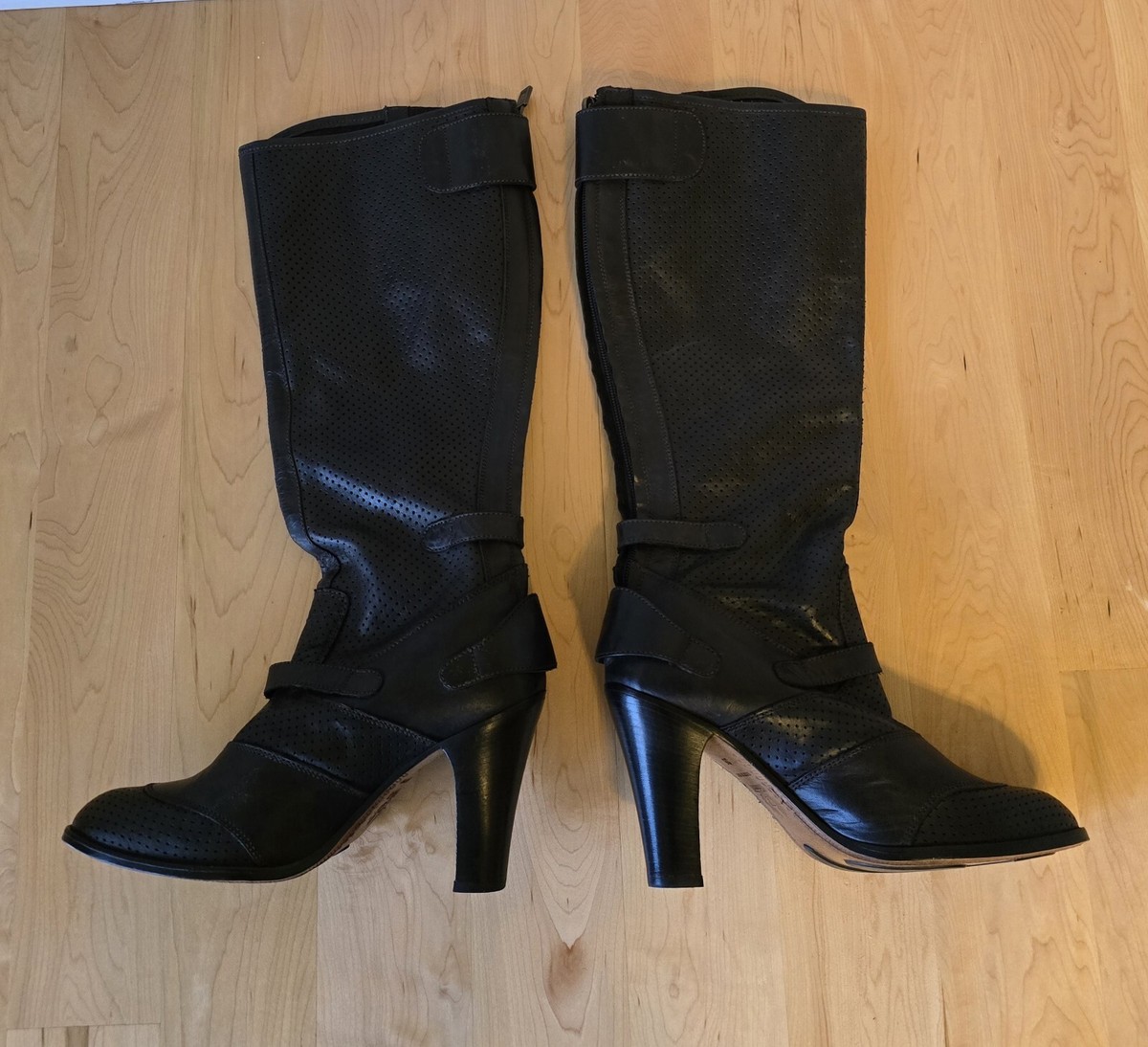 Belstaff Perforated Leather Trailmaster Italian Biker Black Boots