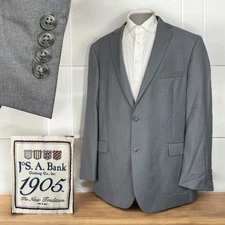 Jos A Bank Blazer Jacket Mens 50XL Gray Solid Wool Double Vented Two Buttons