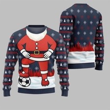 2025 Christmas Santa Playing Soccer Ugly Sweater