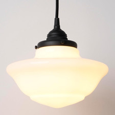 Modern Schoolhouse Ceiling Pendant Light with Milk White Glass Lampshade, Vintag