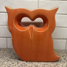 Vintage Orange Ceramic Owl Figure Big Eyes  