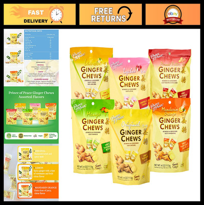Ginger Chews Candy Bundle - Original, Lemon, Orange, Mango, Lychee, Peanut Butte