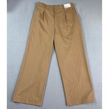 Uniqlo Womens XL 32 Pleated Wide Pants Beige Khaki High Waist Trousers NWT