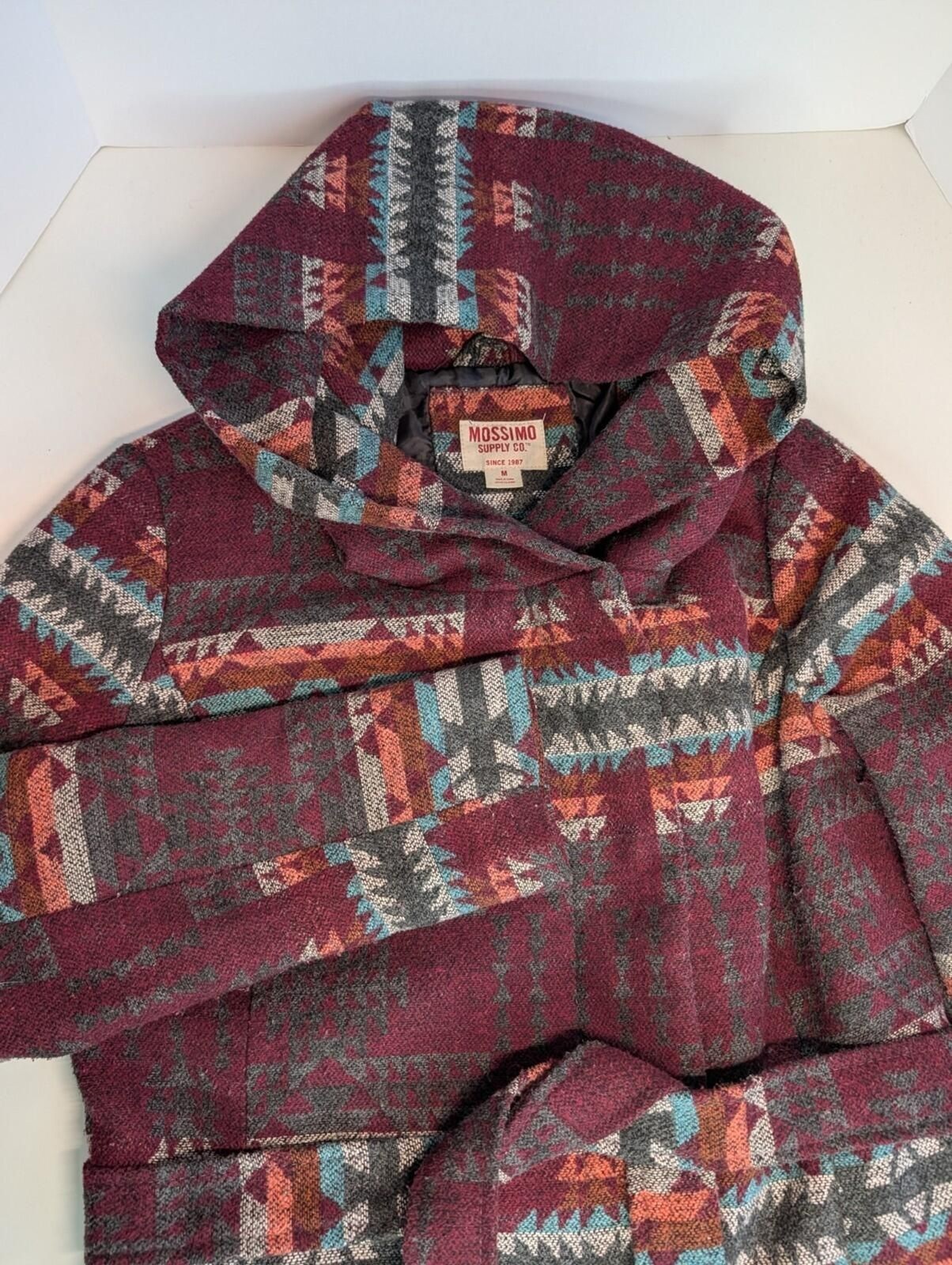 Mossimo Supply Co. Women's Aztec Hooded Coat Jacket Maroon Tribal Size M EUC image 2