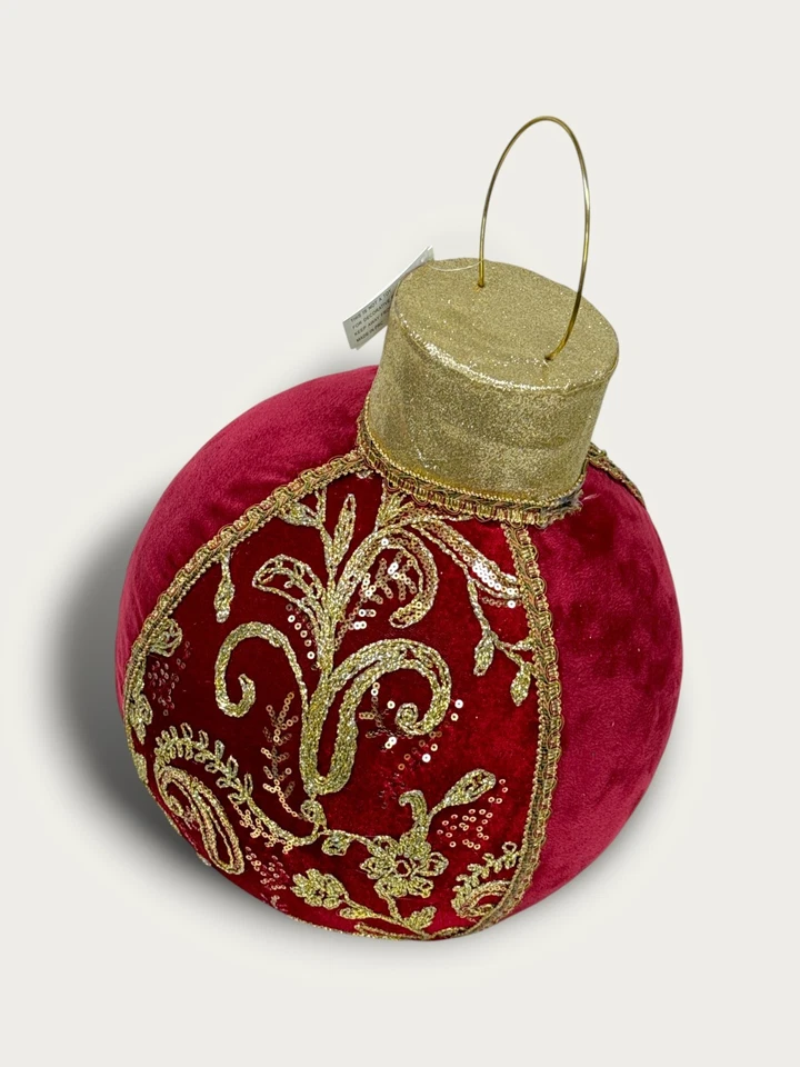 XL Goodwill Décoration De Noël Boule Rouge Or Velours 45 Cm X 28 Cm - Photo 2/4