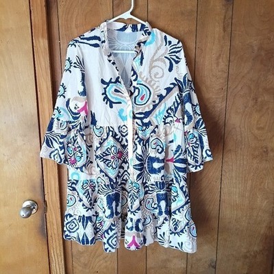 Women s Multicolor Paisley Boho Dress Size Small Flowy Bell Sleeve
