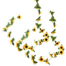 UUYYEO 2 Pieces Artificial Sunflower Garlands 2.3 meters, Dark Green Leaves
