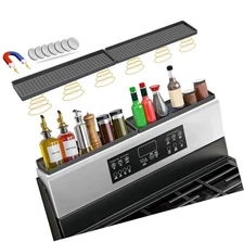 BFONS 30" Magnetic Stove Top Shelf Spice Rack Storage, Silicone Top Heat Mate...