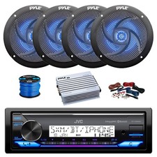 JVC KD-X38MBS Marine BT Receiver, Amp w/Kit, 4X 6.5" 240W LED Black Speaker,Wire
