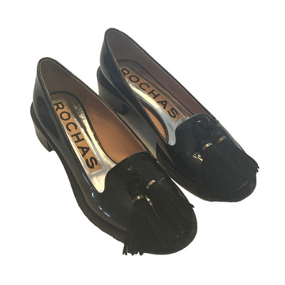 Womens Rochas Black Patent Leather Heeled Tassel Loafers Size Eu 38 / US 8