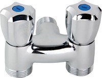 "Doppel Waschmaschinenhahn Verchromt 2 Zapfstellen 3/4\" Ag X 1/2\" Ag X 3/4\" Ag"