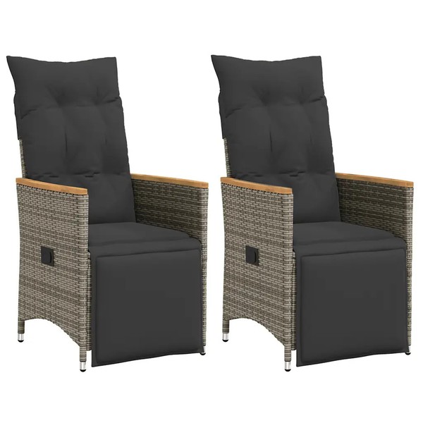 Gartensessel Poly Rattan 2Er Set Grau Verstellbar Mit Kissen-image