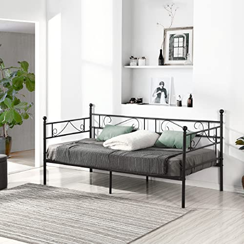 Metal Daybed Frame Twin Size with Headboard,Square Stable Steel Slats,Mattress - Picture 5 of 7