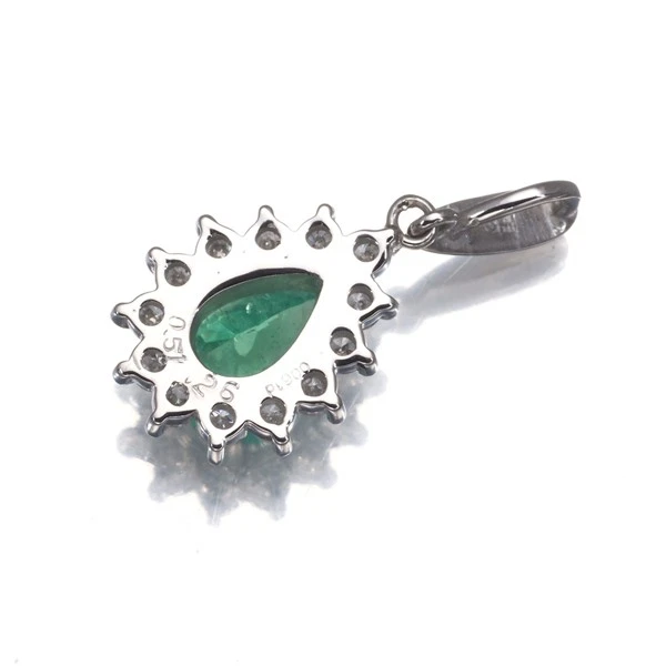 Pingente clássico esmeralda 0,51 ct diamante 0,26 ct em forma de pera 900 platina - Imagem 3 de 4