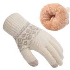 Winter Gloves for Women-Touch Screen double-layer Knit Texting Warm Beige