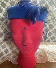 Vintage 60s Blue Velvet  Feather Fascinator Hat