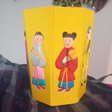 2Vintage Chinese Folding Waste  Basket ~8 Immortals Pape &Silk Made In Hong Kong