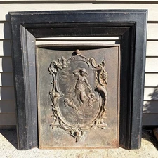 Antique Art Nouveau Goddess With Cherubs Cast Iron Fireplace Cover