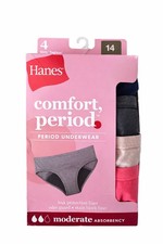 Hanes Girls Period Underwear Size 14 4 Pack Moderate Absorbency