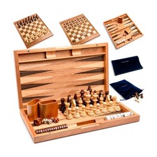 17 Inch Chess Checkers Backgammon Set for adults, Wooden chess set ... Fast Ship