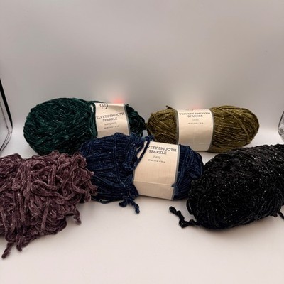 Yarn Bee Velvety Smooth Sparkle Yarn Lot 5 Skeins Navy Teal Olive Black Plum