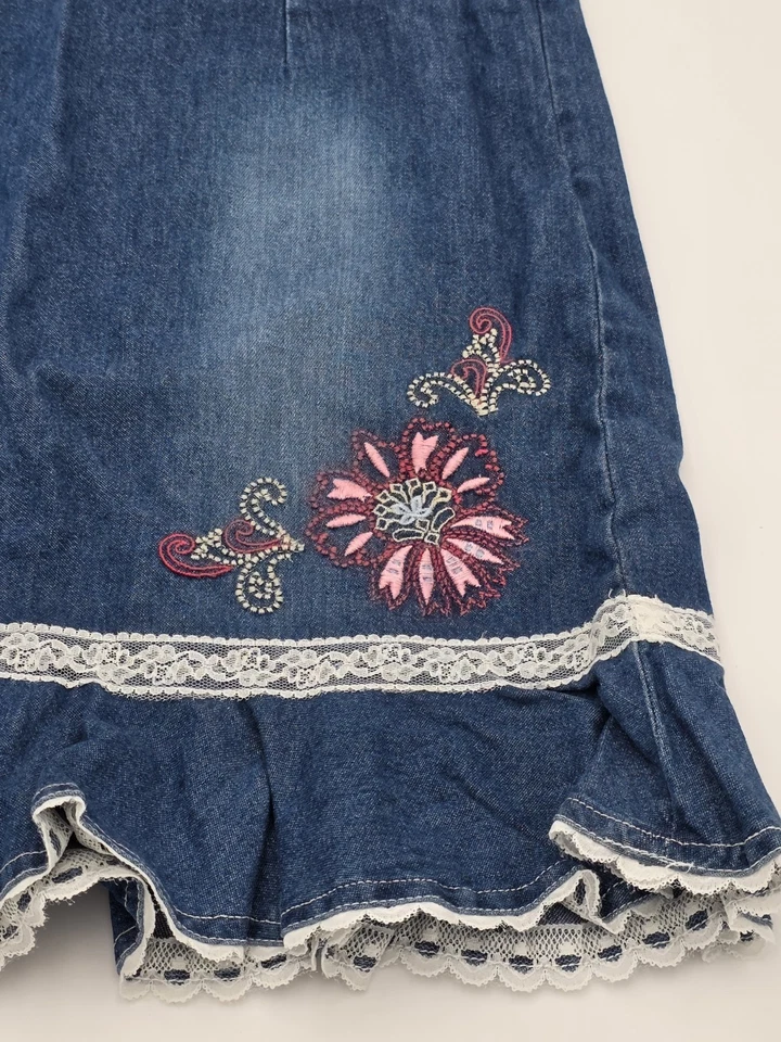 Falda vaquera vintage descolorida gloria talla 8 1/2 niñas pequeñas bordada con flores Foto 2 de 4