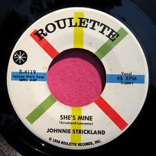 JOHNNIE STRICKLAND - She's Mine - clean 50's rocker 45 rpm - Roulette 4119