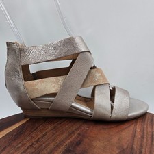 Sofft Rosaria Sandals Women's 8M Silver Tan Leather Strappy Wedge Zip Comfort