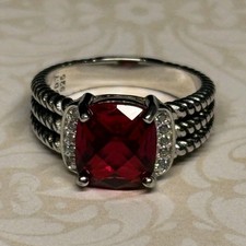 David Yurman Sterling Silver 925 Ring Red garnet 7 mm size 5.5