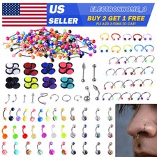 7-105PCS Body Piercing Jewelry Nose Ring Belly Tongue Eyebrow Stud Kit 14G-20G