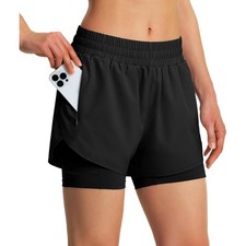 Women's 2 in 1 Running Shorts Quick Dry Athletic Gym Workout Shorts with Liner