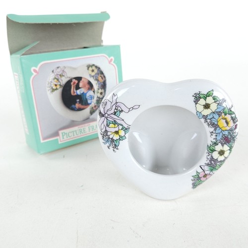 Heart Shaped Porcelain  Frame White w/Pastel Floral Design Round Picture - Picture 2 of 9