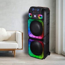 Loud Dual 15" Bluetooth Speaker Subwoofer Heavy Bass Sound System Party  Mic