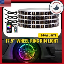 Triple Row 17.5" LED RGB Flow Chasing Wheel Ring Rim Lights set For Truck Car