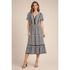 Torrid Gingham Lace Trim Midi Dress Black White Womens M/L/10