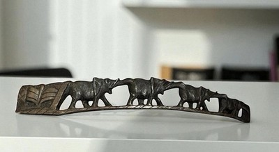 Elephant Bridge Herd Hand Carved Curved Wood Structure Ironwood  Home Decor