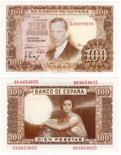 SPAIN ESPANA P-145 100 Pesetas 1953 AU