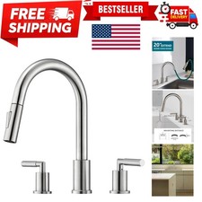 Elegant 3-Hole Kitchen Faucet with Pull Down Sprayer 360-Degree Swivel