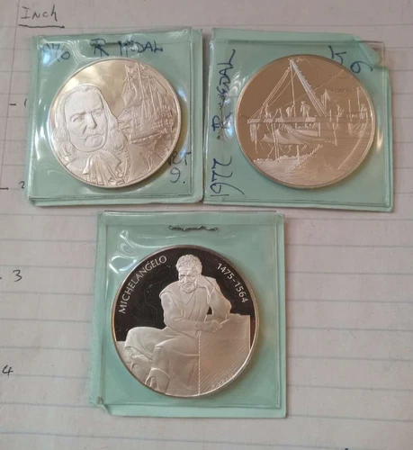 Lot 3, Sterling 925 Silver Proof Bar Round Michelangeno, Tuvalu, De Ruyter 62.4g